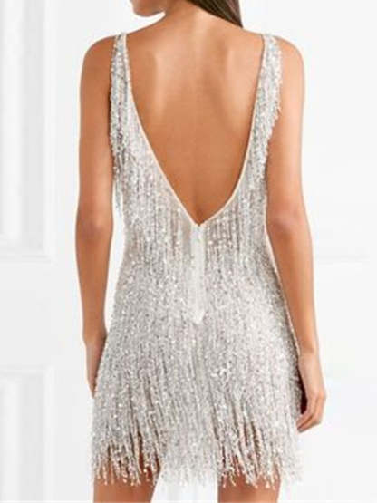 Vintage 1920s Sequined Sheath Dress with V-Neck for Costume Parties