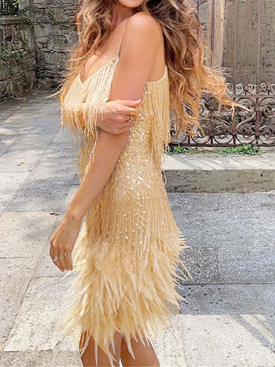 Vintage 1920s Sequined Sheath Dress with Spaghetti Straps for Costume Parties