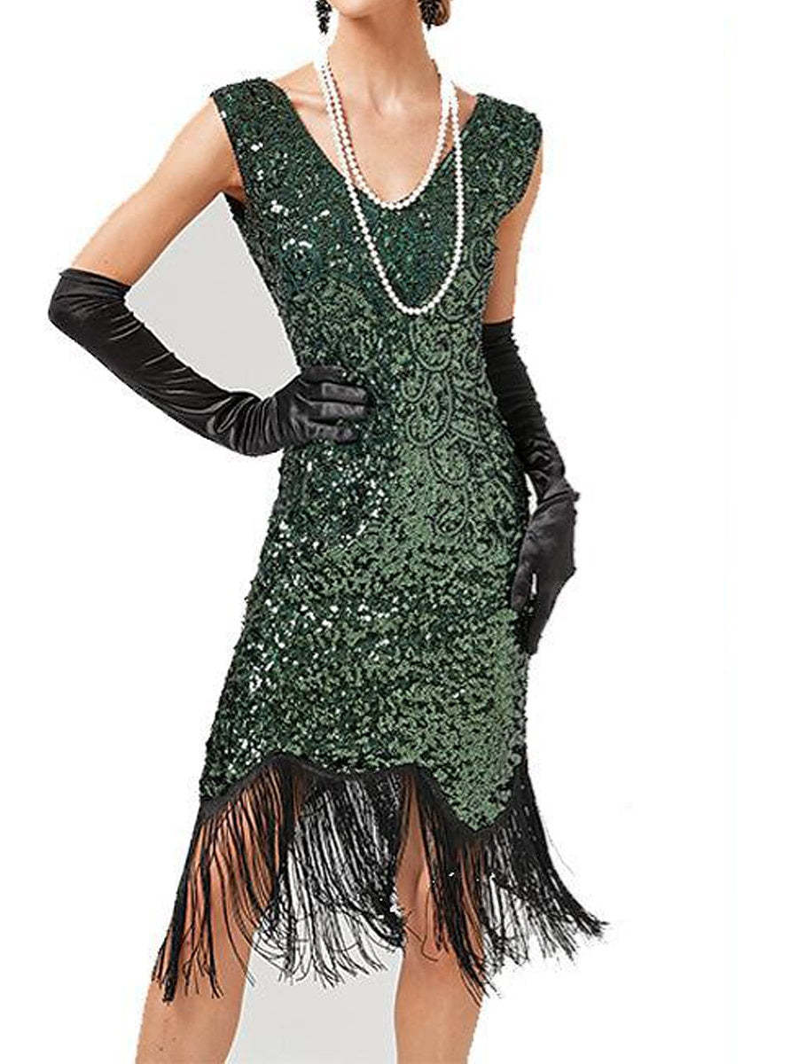 Vintage V-Neck Sheath/Column Mini Dresses with Sequins for Costume Parties