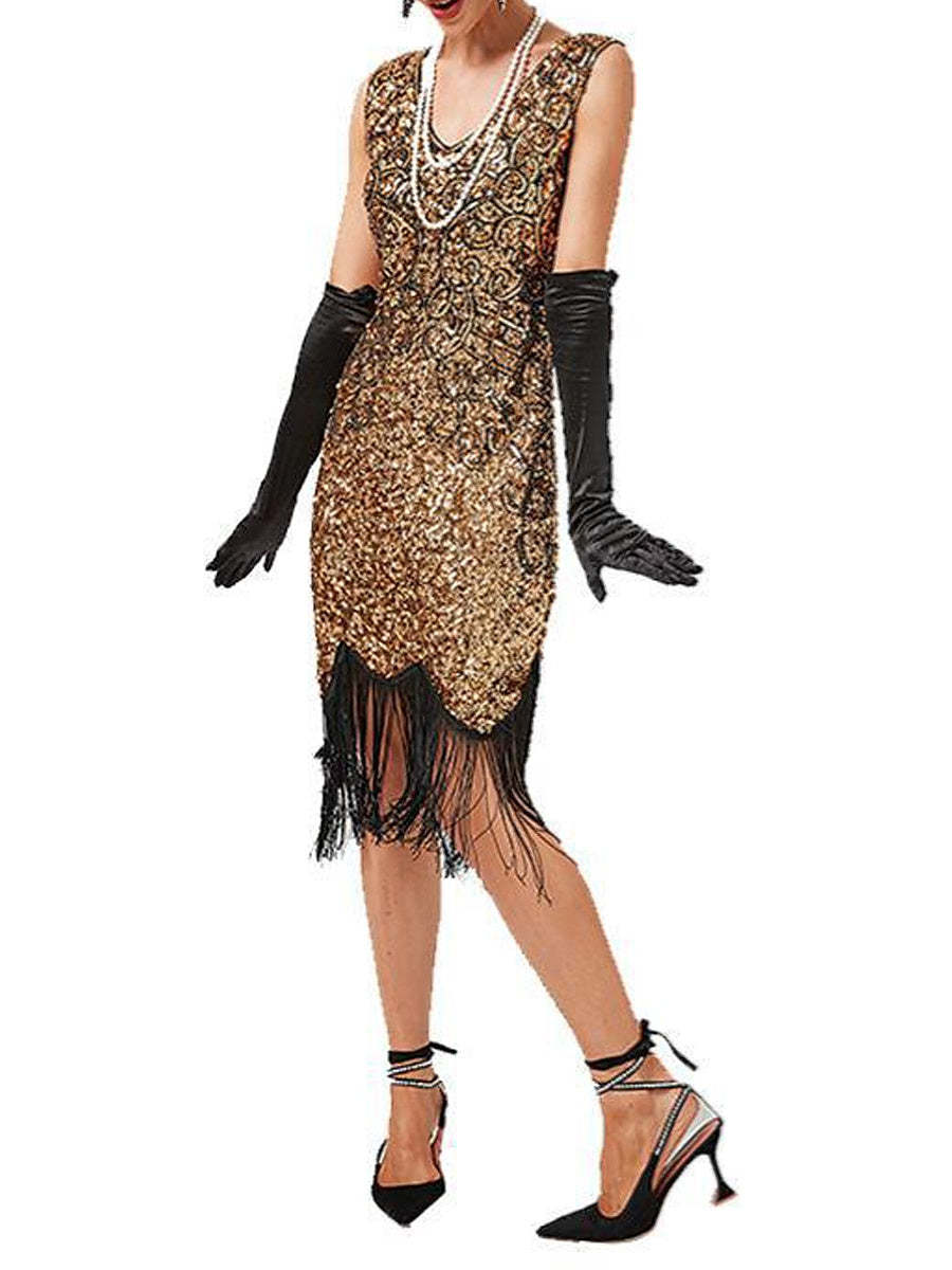 Vintage V-Neck Sheath/Column Mini Dresses with Sequins for Costume Parties