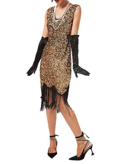 Vintage V-Neck Sheath/Column Mini Dresses with Sequins for Costume Parties