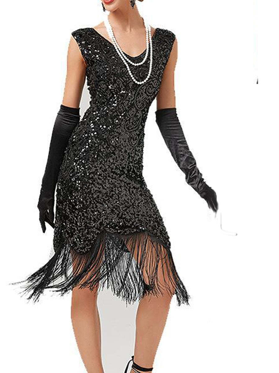Vintage V-Neck Sheath/Column Mini Dresses with Sequins for Costume Parties