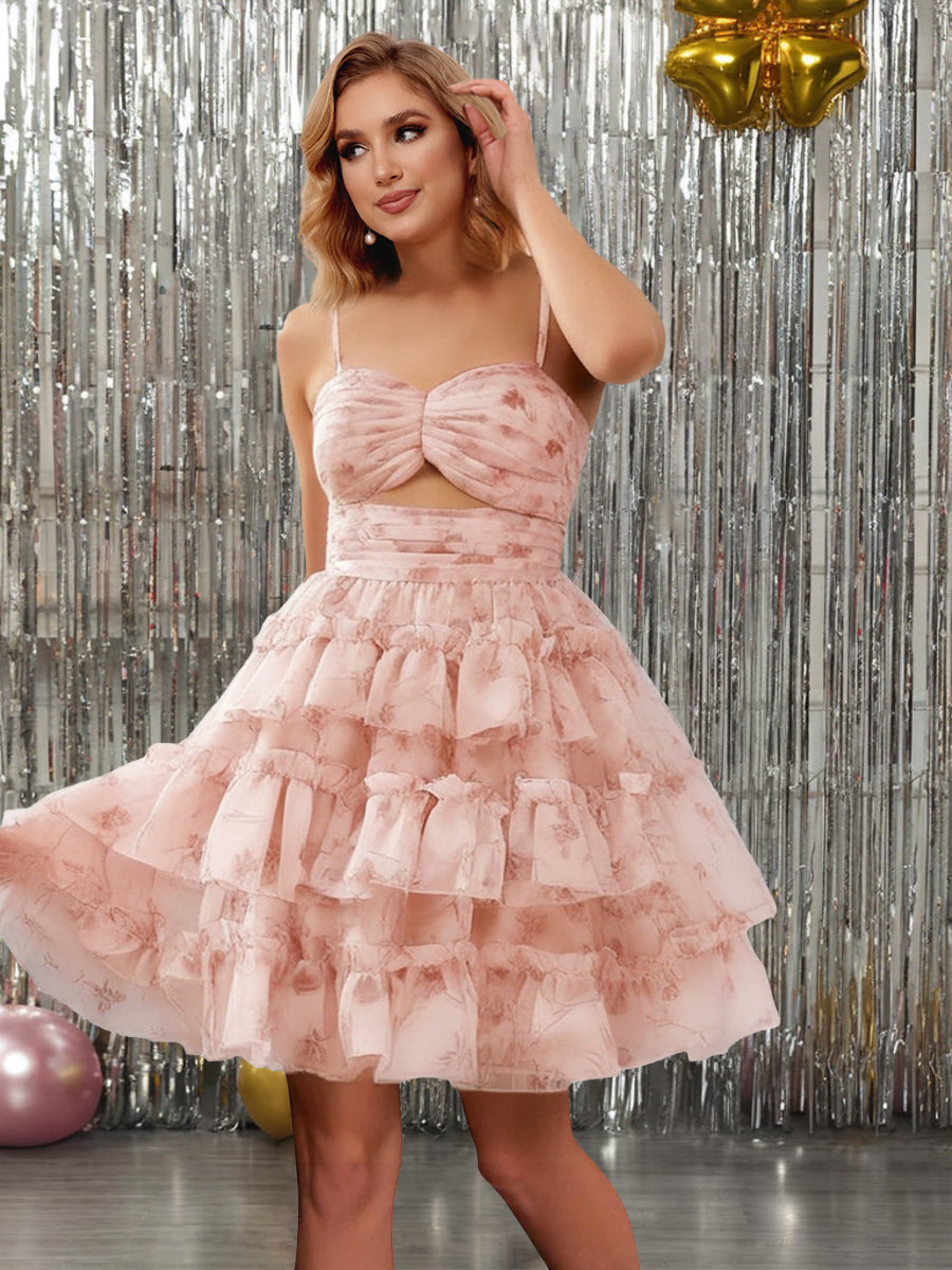Short/Mini Spaghetti Straps Ball Gown with Ruffles for Homecoming