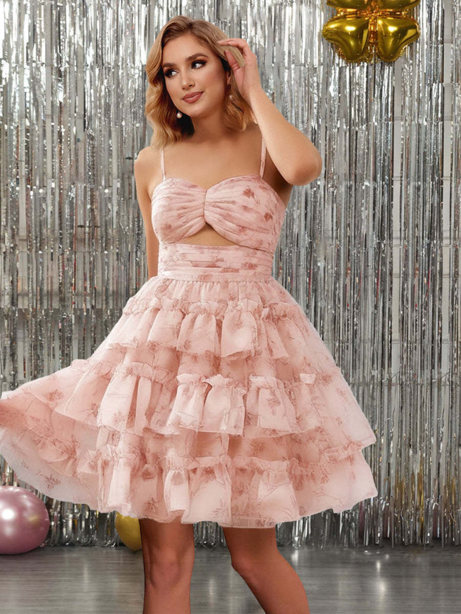 Short/Mini Spaghetti Straps Ball Gown with Ruffles for Homecoming