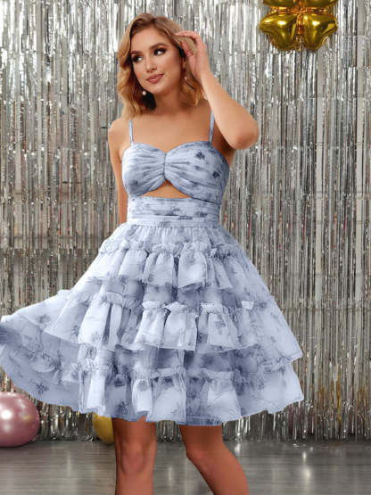 Short/Mini Spaghetti Straps Ball Gown with Ruffles for Homecoming