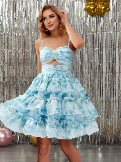 Short/Mini Spaghetti Straps Ball Gown with Ruffles for Homecoming