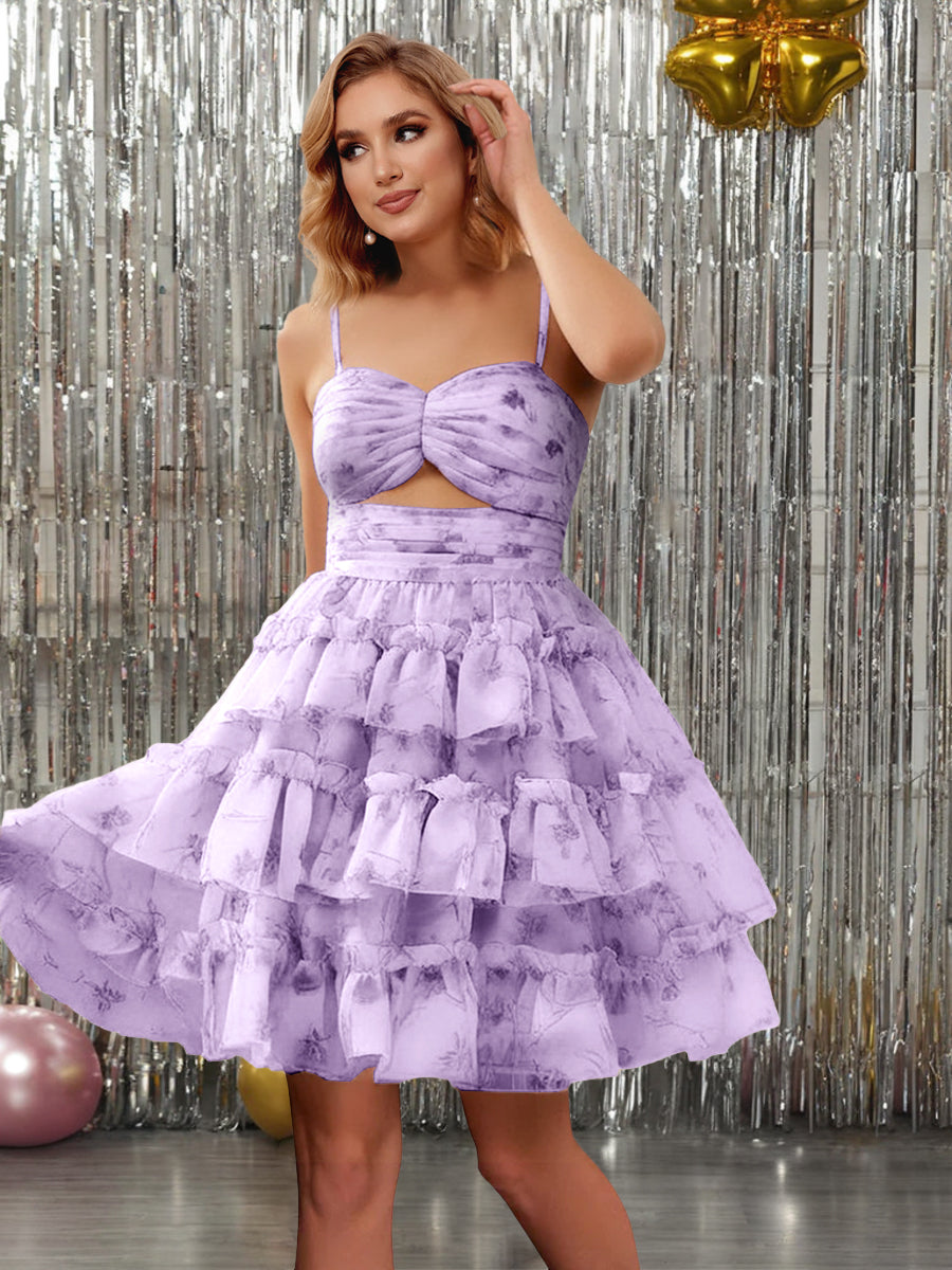Short/Mini Spaghetti Straps Ball Gown with Ruffles for Homecoming