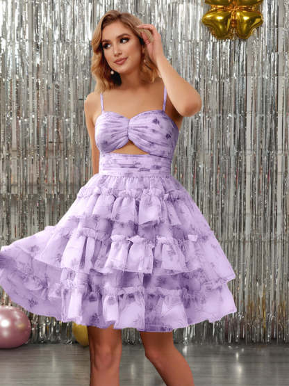Short/Mini Spaghetti Straps Ball Gown with Ruffles for Homecoming