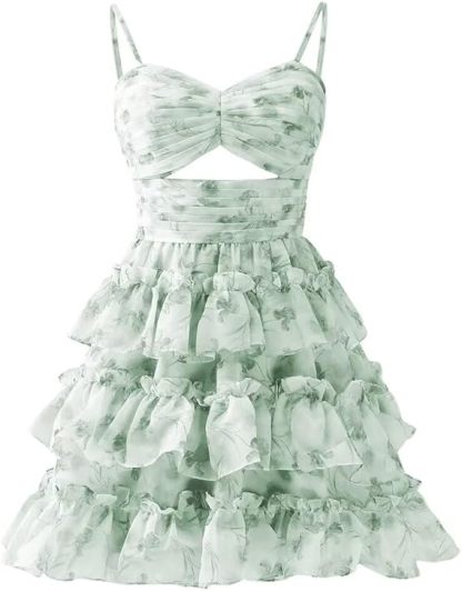 Short/Mini Spaghetti Straps Ball Gown with Ruffles for Homecoming