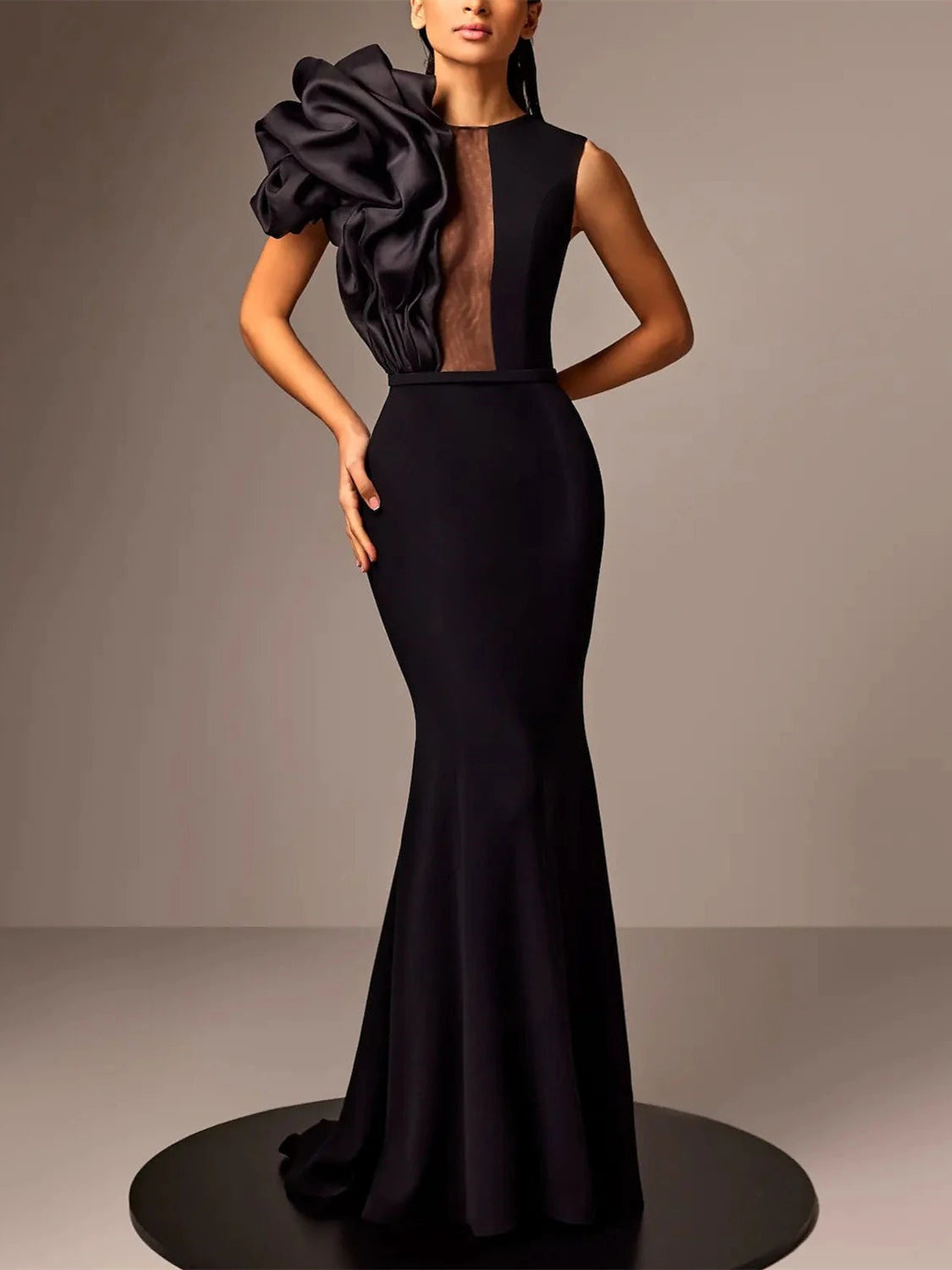 Satin Evening Dresses With Flower in Trumpet/Mermaid Sleeveless Style