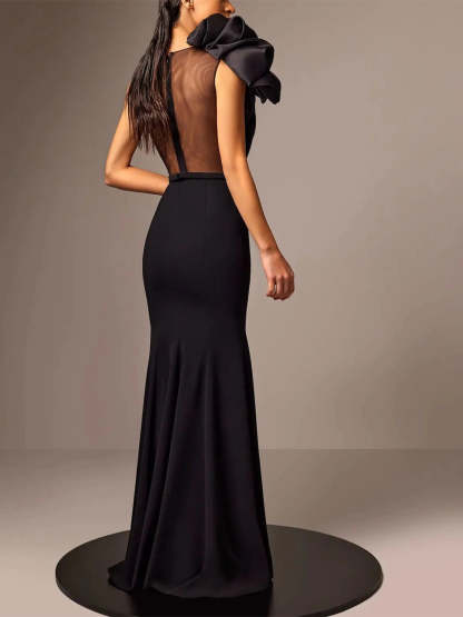 Satin Evening Dresses With Flower in Trumpet/Mermaid Sleeveless Style