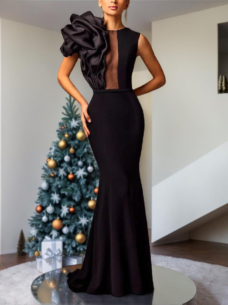 Satin Evening Dresses With Flower in Trumpet/Mermaid Sleeveless Style