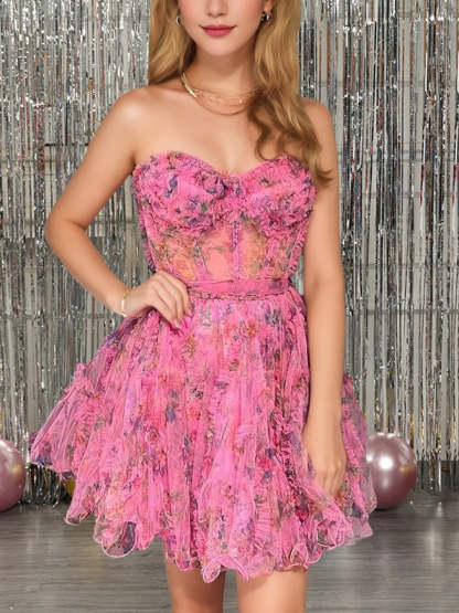 Strapless Sleeveless A-Line Mini Dress for Party Dance or Homecoming