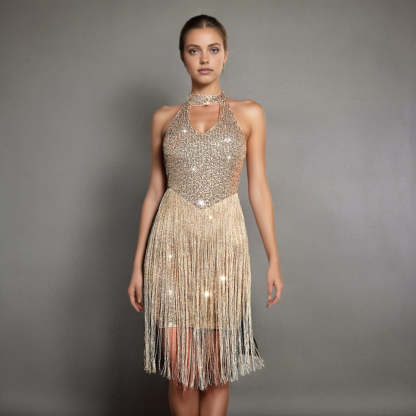 Vintage Champagne Sheath Dress with Tassels for Costume Parties