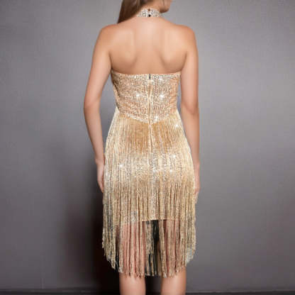 Vintage Champagne Sheath Dress with Tassels for Costume Parties