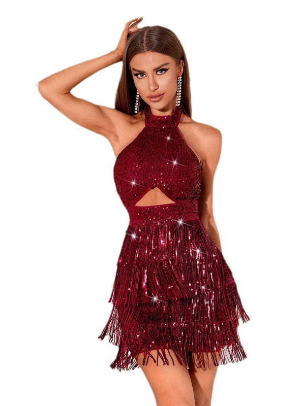 Vintage Halter Tassels Sheath/Column Mini Dresses for Costume Parties