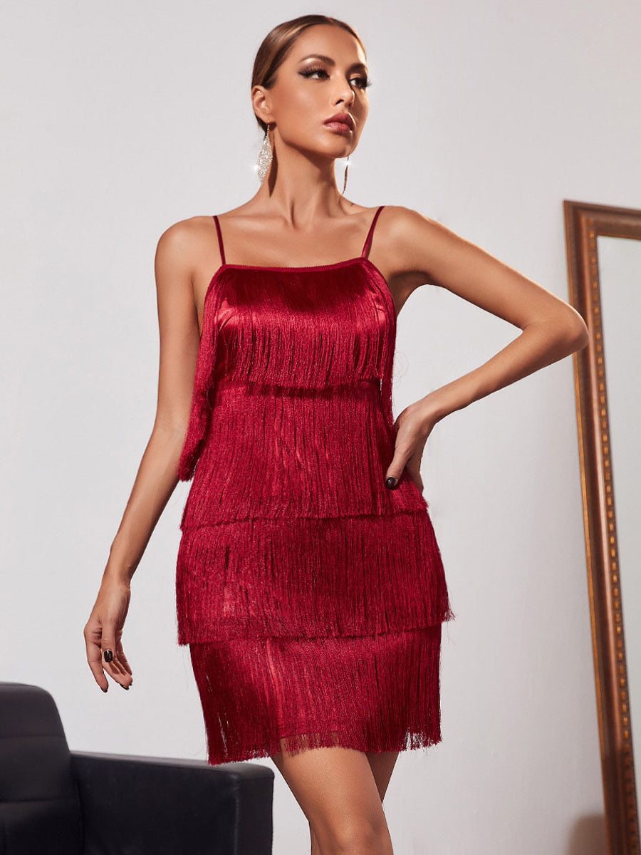 Vintage Spaghetti Strap Sheath Dress with Tassels for Costume Parties