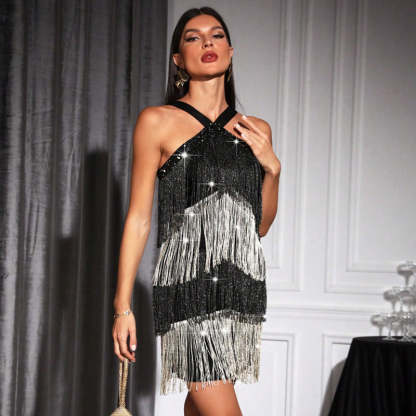 Vintage 1920s Halter Sheath Mini Dress for Costume Parties