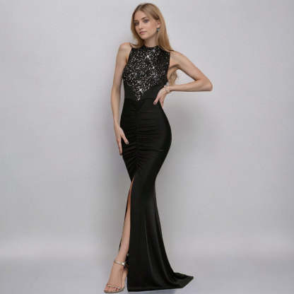 Vintage Sequin Party Dress with Mermaid/Trumpet Sleeveless Long Design