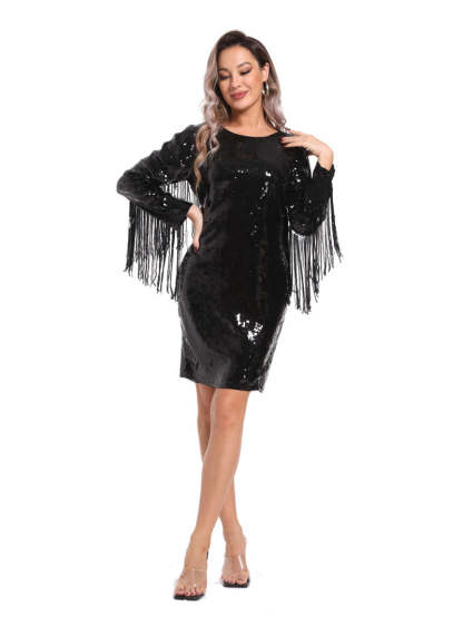 Vintage Sequins Party Dresses with Long Sleeves and Sheath Column