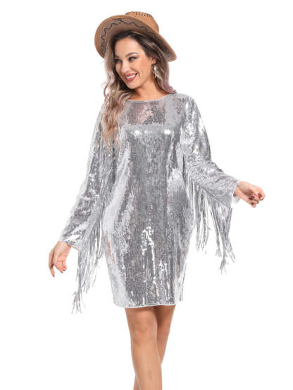 Vintage Sequins Party Dresses with Long Sleeves and Sheath Column