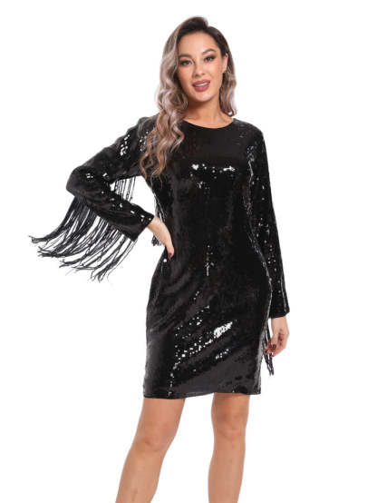 Vintage Sequins Party Dresses with Long Sleeves and Sheath Column