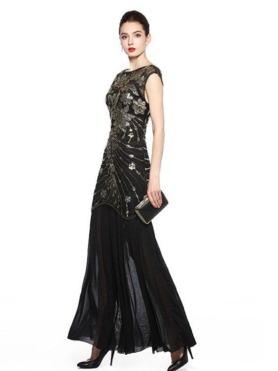 Vintage 1920s Ankle-Length Party Dresses with Sequins and Jewel Neck in Column/Sheath Style