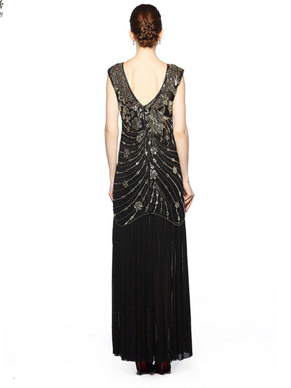 Vintage 1920s Ankle-Length Party Dresses with Sequins and Jewel Neck in Column/Sheath Style