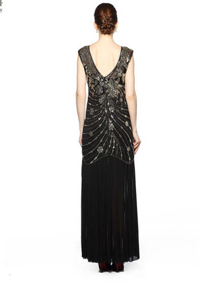 Vintage 1920s Ankle-Length Party Dresses with Sequins and Jewel Neck in Column/Sheath Style
