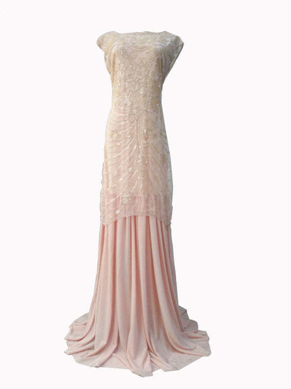 Vintage 1920s Ankle-Length Party Dresses with Sequins and Jewel Neck in Column/Sheath Style