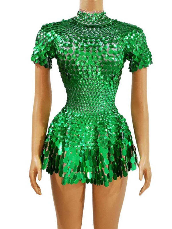 Vintage High Neck Sequined Mini Dress with Sheath Silhouette