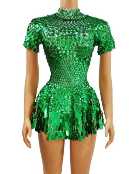 Vintage High Neck Sequined Mini Dress with Sheath Silhouette