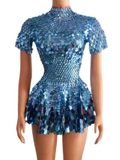 Vintage High Neck Sequined Mini Dress with Sheath Silhouette