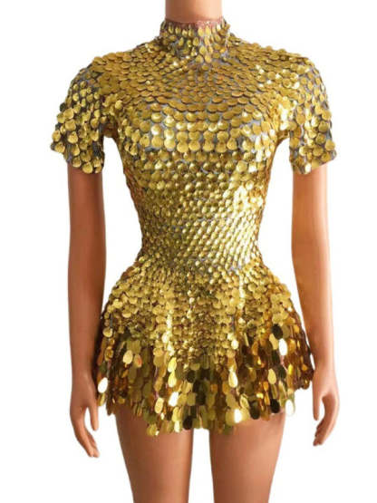 Vintage High Neck Sequined Mini Dress with Sheath Silhouette