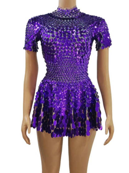 Vintage High Neck Sequined Mini Dress with Sheath Silhouette