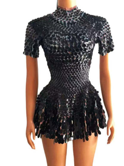 Vintage High Neck Sequined Mini Dress with Sheath Silhouette