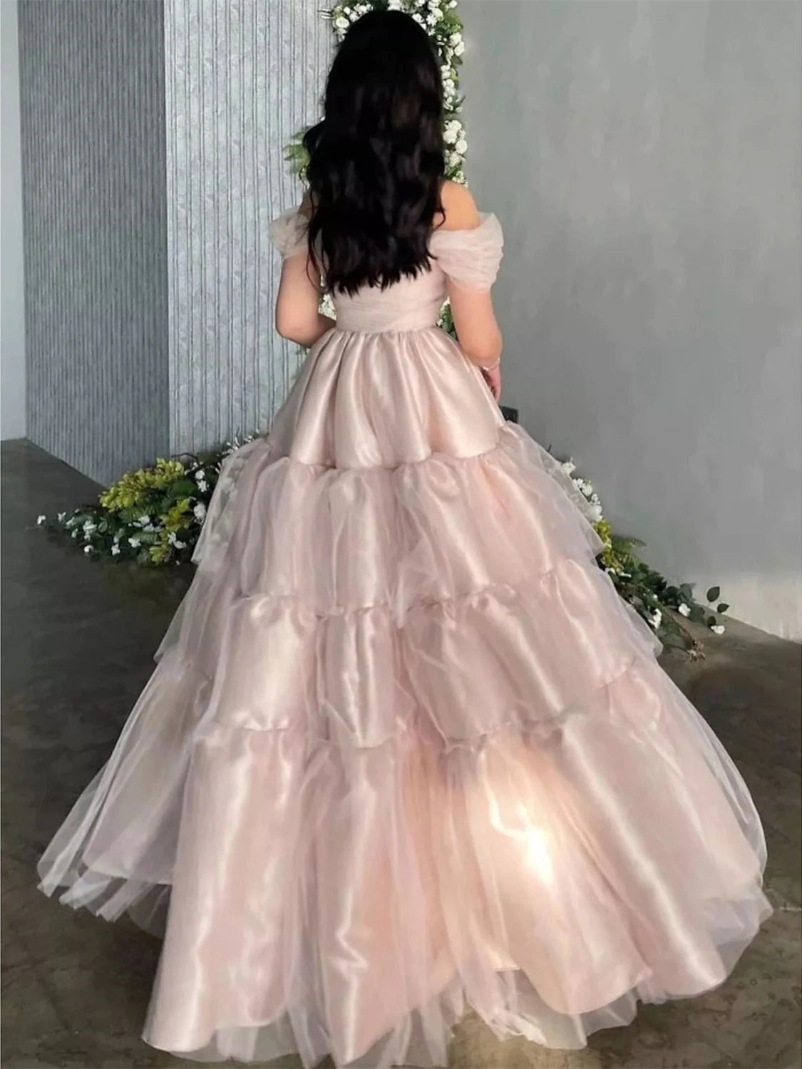 Off-the-Shoulder Pleated Evening Dresses in A-Line/Princess Style with Short Sleeves