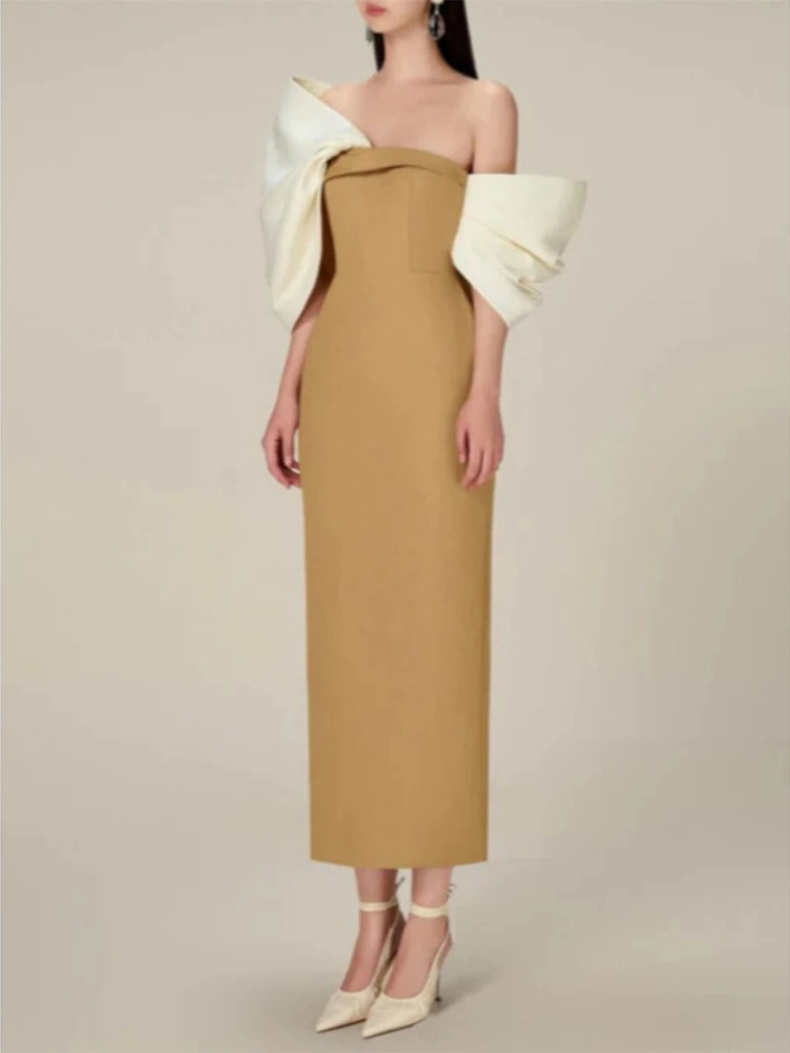 Off-the-Shoulder Evening Gowns With Bow(s) - Half Sleeve Sheath/Column Style