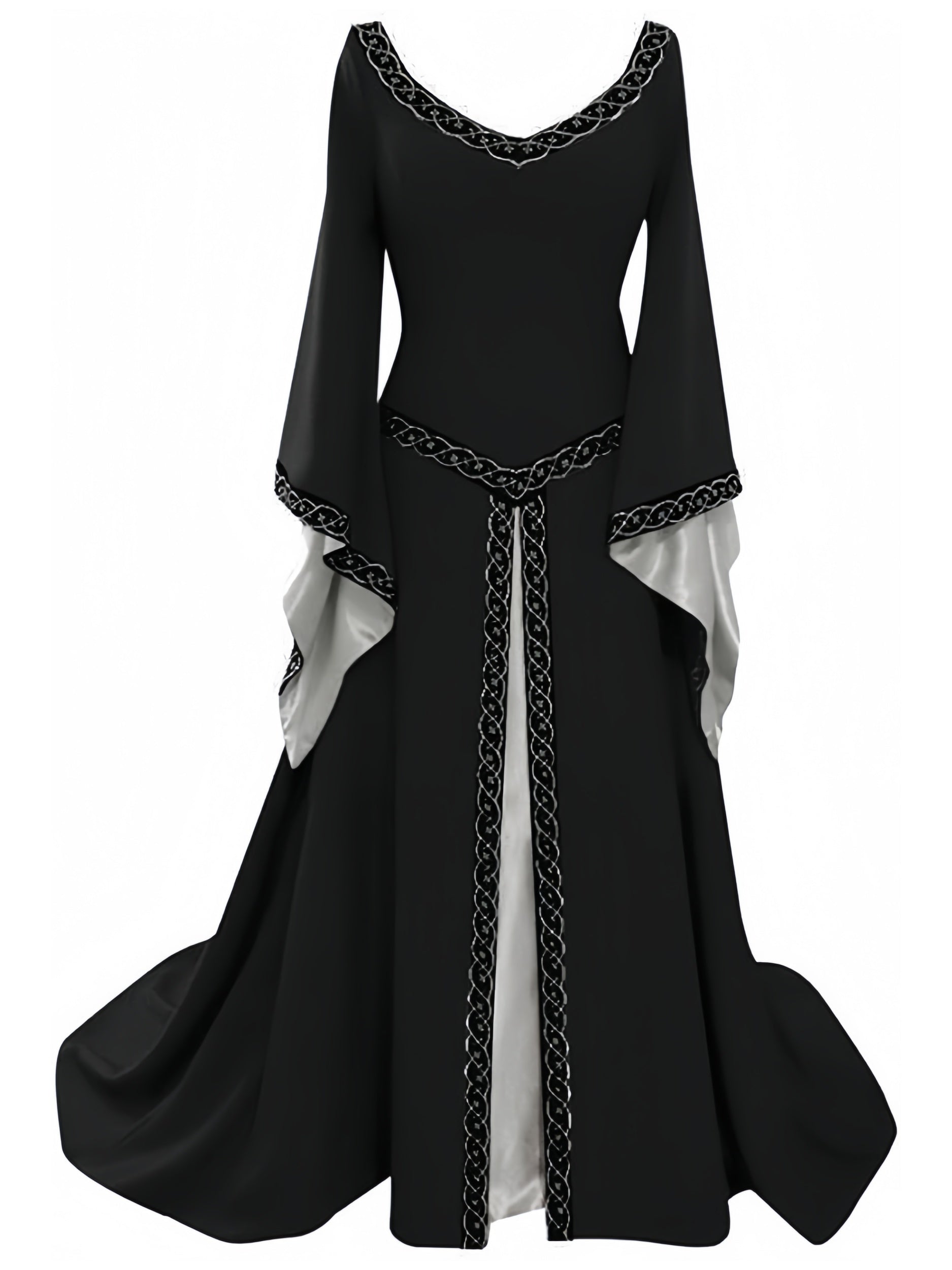 Vintage A-Line Dress with Princess V-Neck and Long Asymmetrical Sleeves