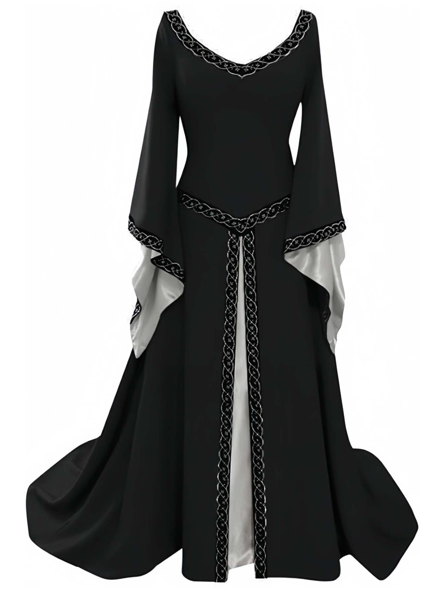 Vintage A-Line Dress with Princess V-Neck and Long Asymmetrical Sleeves