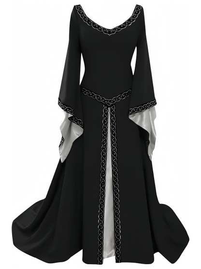 Vintage A-Line Dress with Princess V-Neck and Long Asymmetrical Sleeves