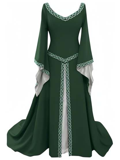 Vintage A-Line Dress with Princess V-Neck and Long Asymmetrical Sleeves