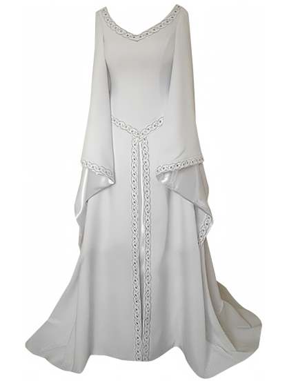 Vintage A-Line Dress with Princess V-Neck and Long Asymmetrical Sleeves