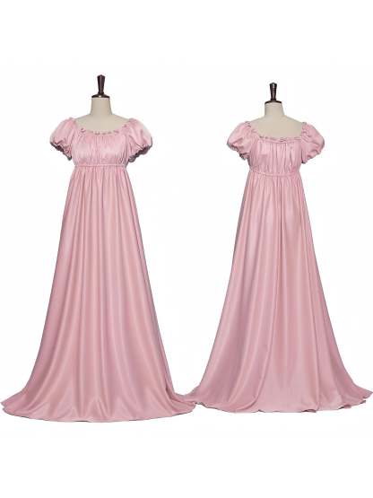Vintage A-Line Princess Dress with Jewel Neck Short Sleeves and Floor-Length Ruffles