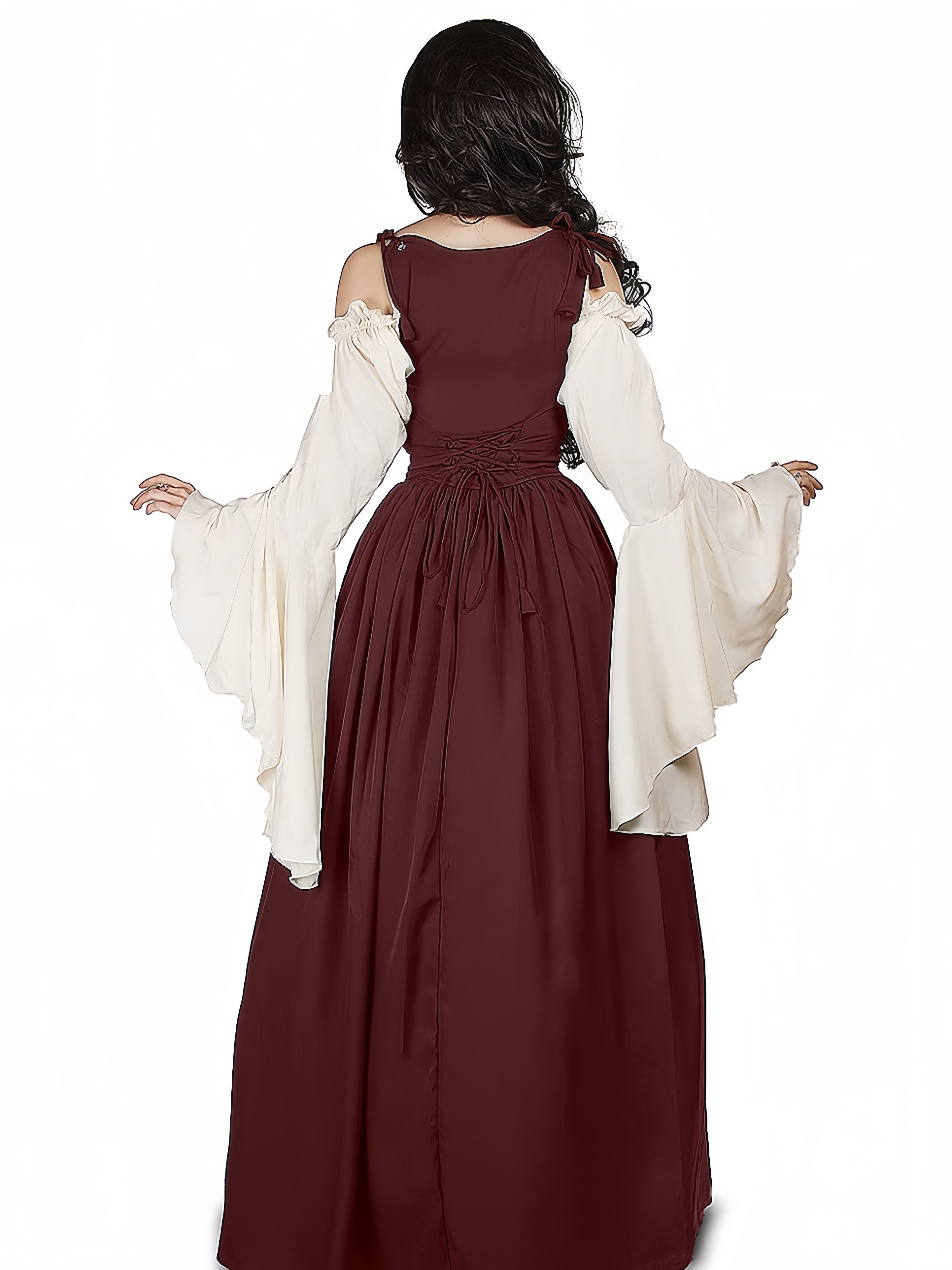 Vintage Floor-Length A-Line Dress with Off-the-Shoulder Long Sleeves