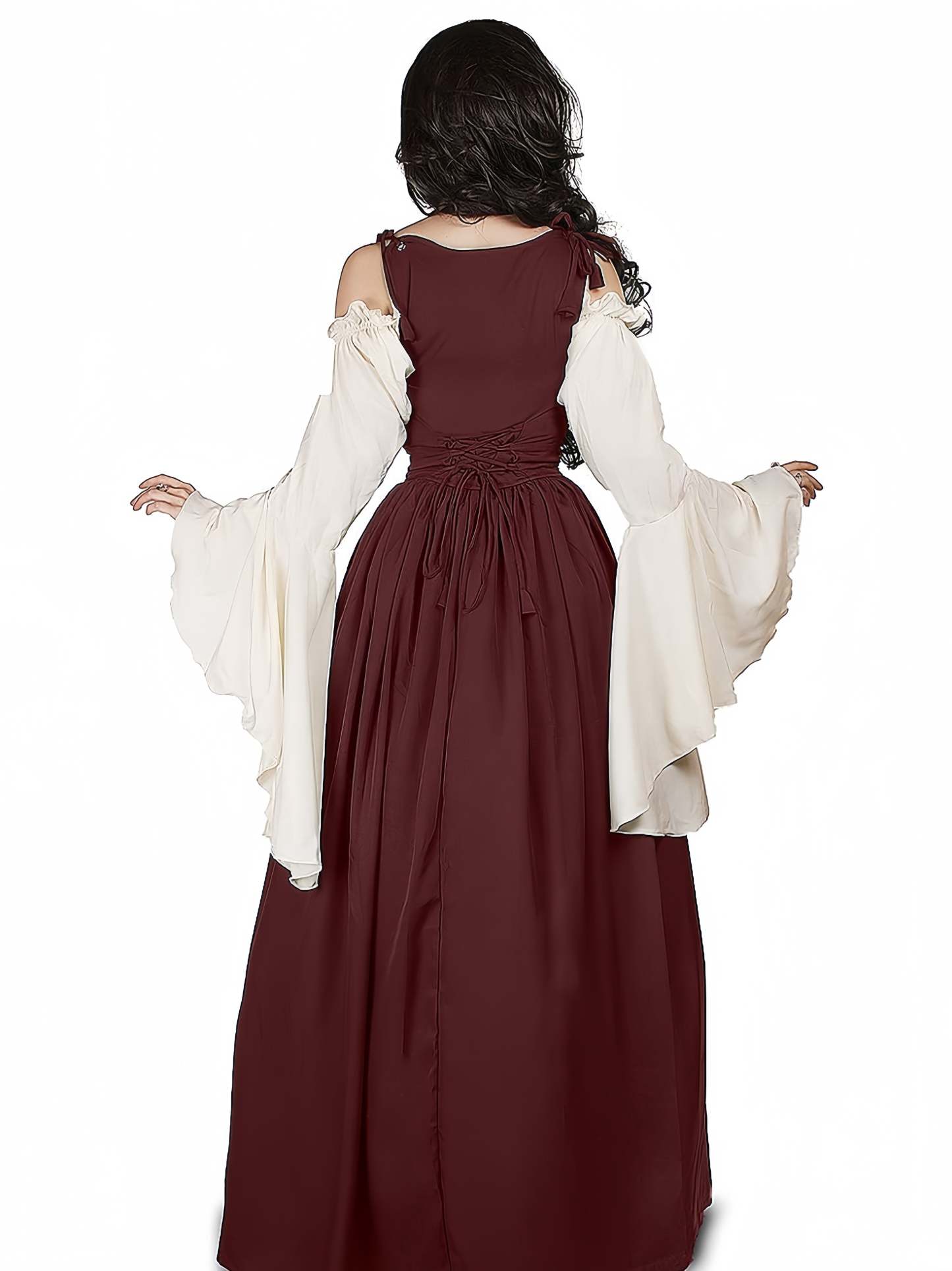 Vintage Floor-Length A-Line Dress with Off-the-Shoulder Long Sleeves