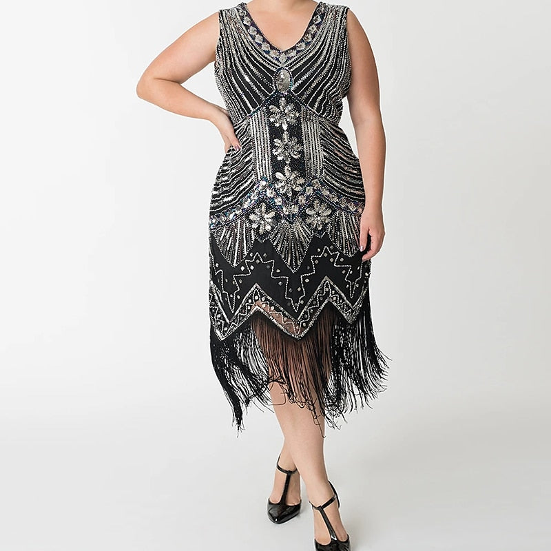 Vintage Tea-Length Sleeveless A-Line/Princess V-Neck Dress Set with Feather Headband Earrings Necklace and Gloves-BMbridal.UK