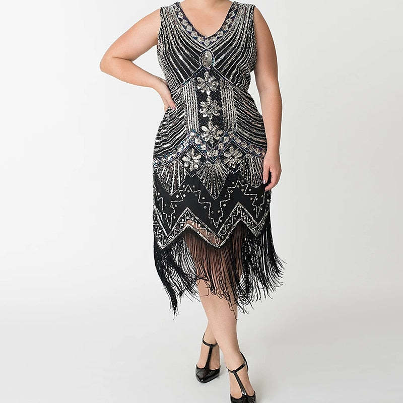 Vintage Tea-Length Sleeveless A-Line/Princess V-Neck Dress Set with Feather Headband Earrings Necklace and Gloves-BMbridal.UK