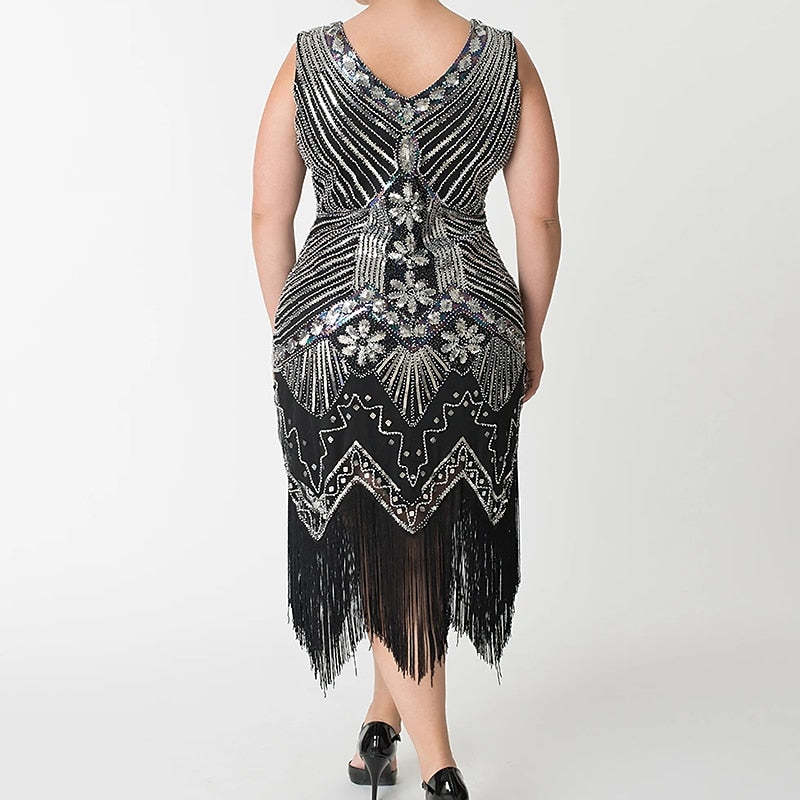 Vintage Tea-Length Sleeveless A-Line/Princess V-Neck Dress Set with Feather Headband Earrings Necklace and Gloves-BMbridal.UK