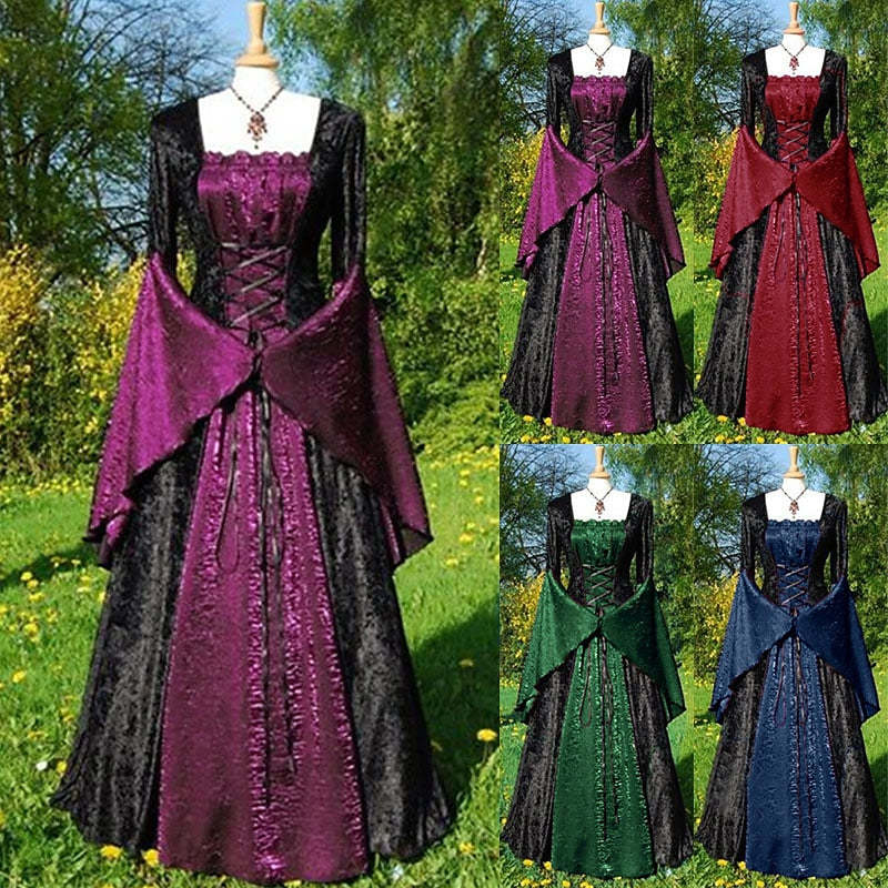Vintage Floor-Length A-Line Dress with Off-the-Shoulder Long Sleeves